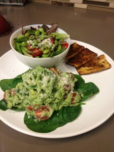 Served up with some baked tofu and a simple salad!