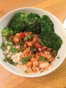 Served up here in a bowl over brown rice with some broccoli, sriracha, and cilantro!